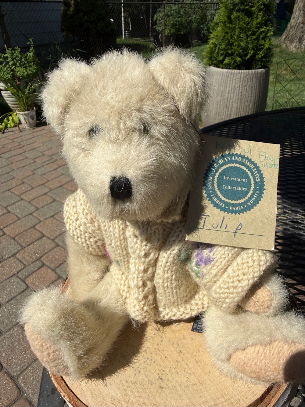 Boyds Bears “Tulip” Cream Plush Teddy Bear with Knit Sweater